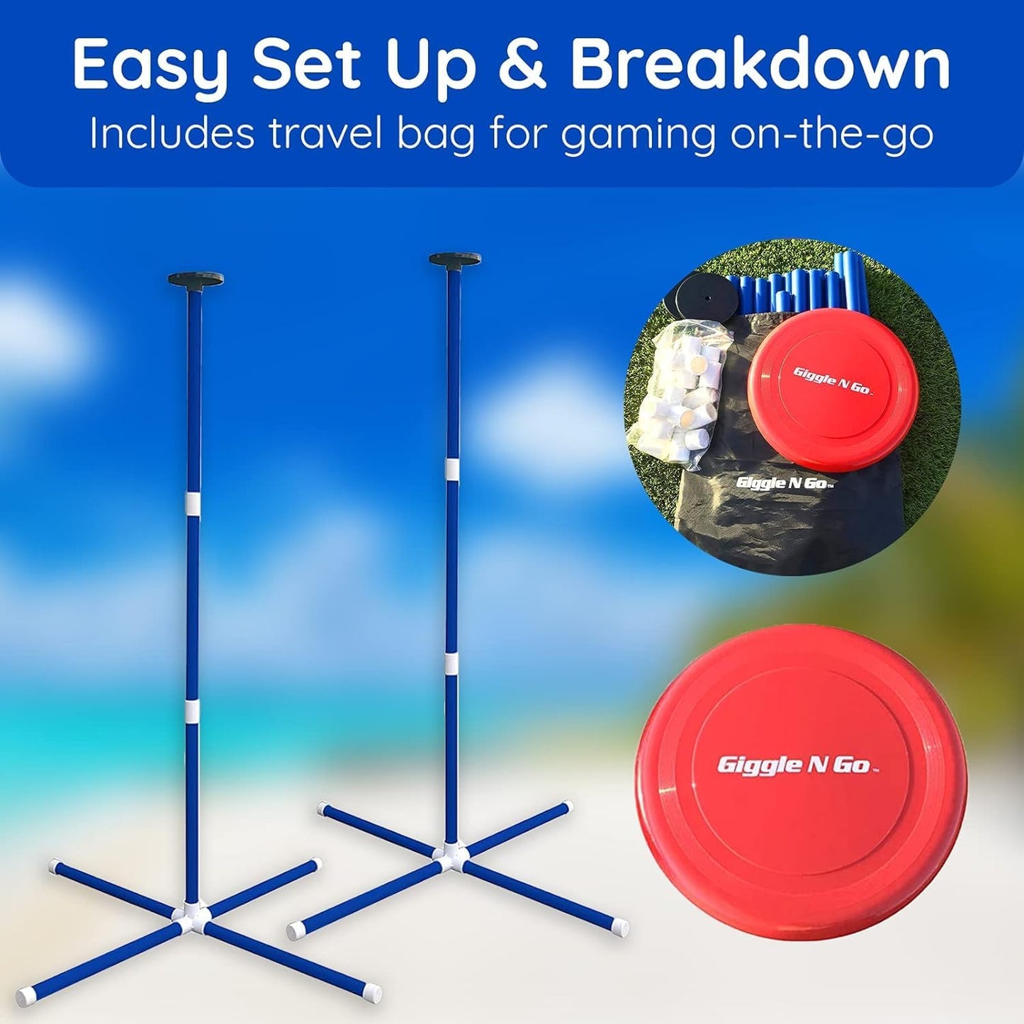 Yard Games for Adults and Kids - Outdoor Polish Horseshoes Game Set for Backyard and Lawn with Frisbee, Bottle Stands, Poles and Storage Bag﻿, Easter Basket Stuffers Gifts for Kids.