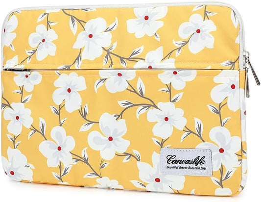 Pattern 13 Inch Canvas Laptop Sleeve with Pocket 13 Inch 13.3 Inch Laptop 13 Case13 Sleeve (Yellow Flower)