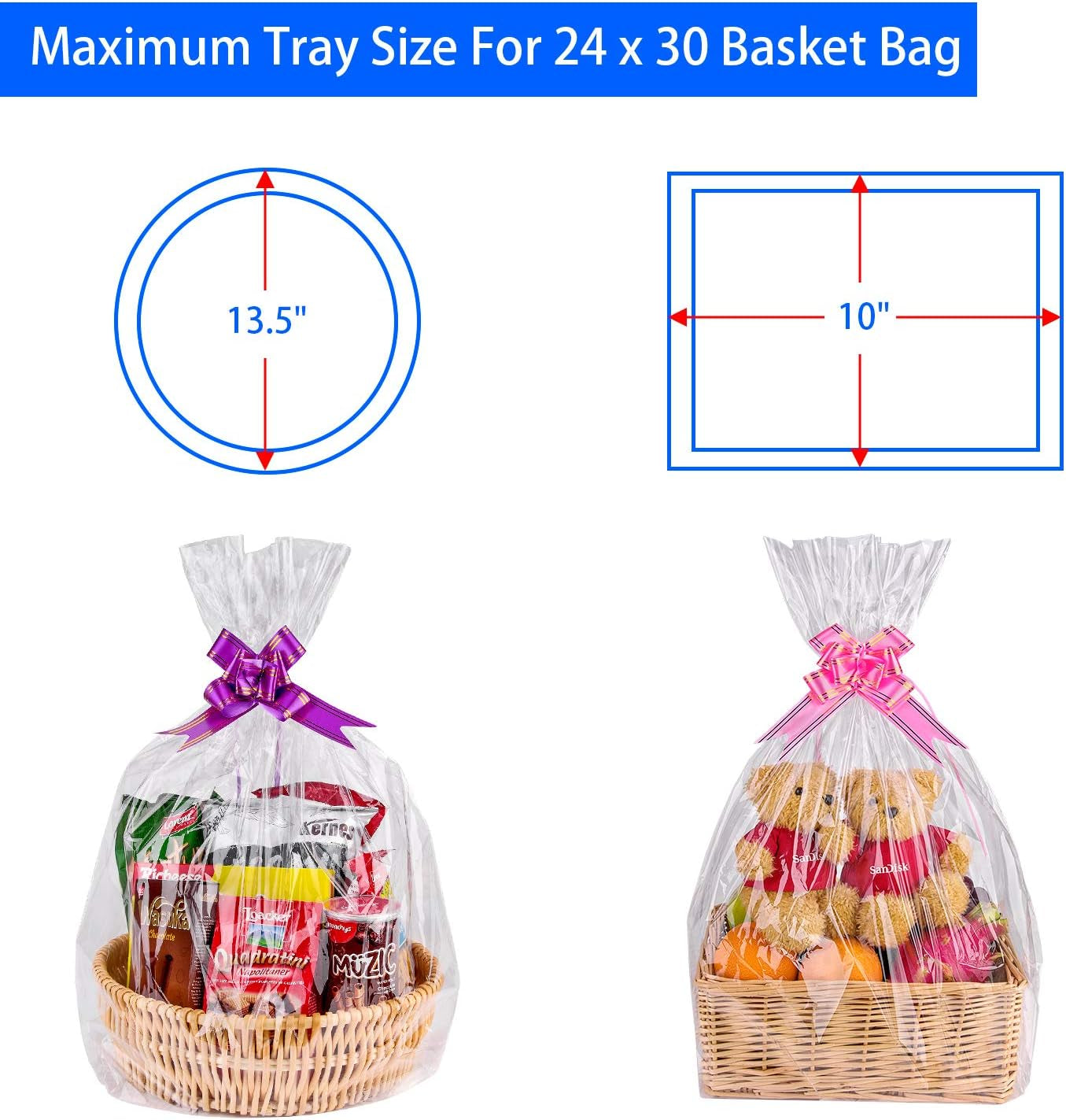 Clear Basket Bags 20Pack Large Cellophane Gift Bags for Baskets Cellophane Wrap for Gift 2 Mil Thick (24"X30")