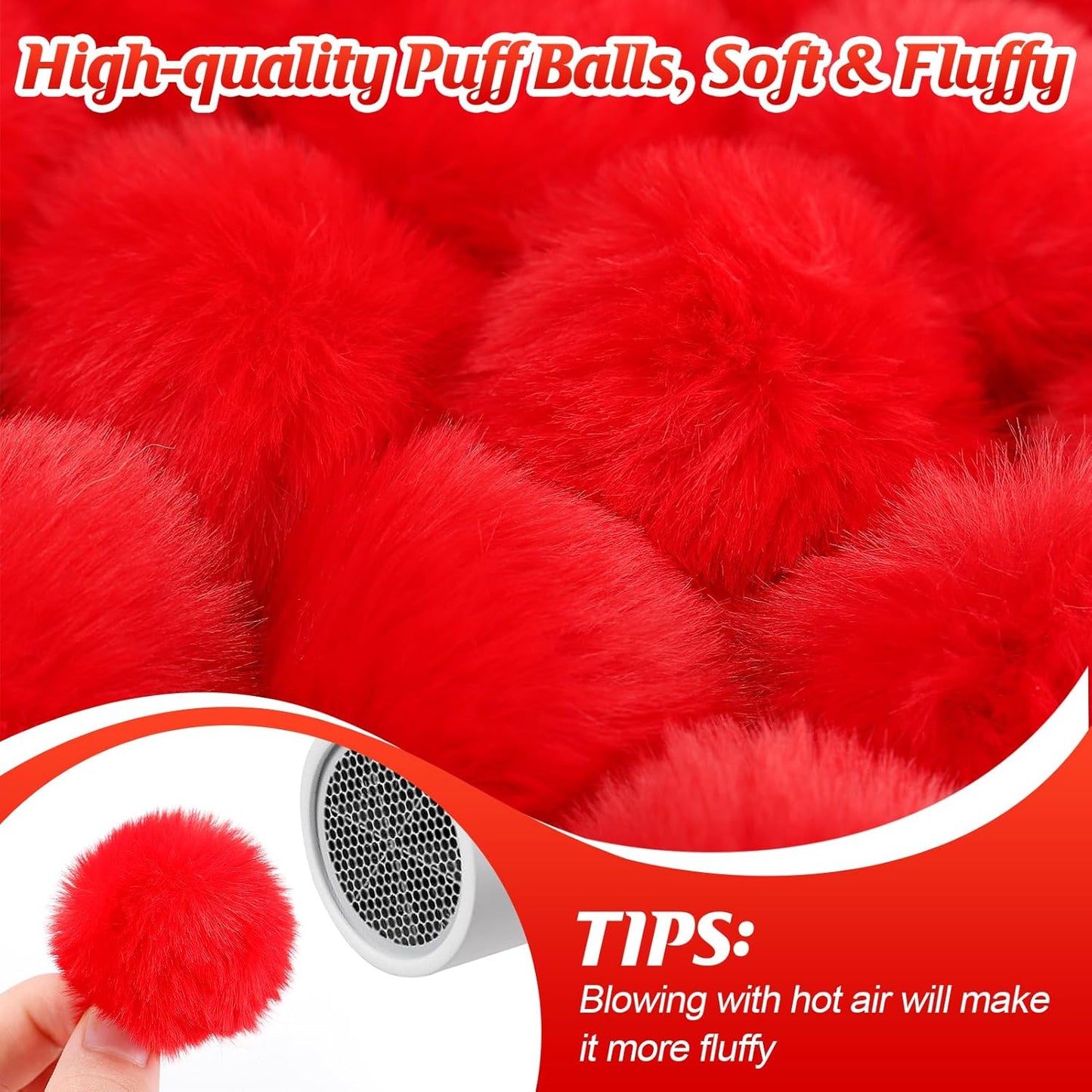 30 Pcs Christmas Yarn Pom Poms Fluffy Balls - Soft Faux Rabbit Fur Pompoms, Reusable Plush Puff Balls for DIY Xmas Handmade Crafts Gifts Costume Party Decorations (Red 2 Inches)