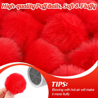 30 Pcs Christmas Yarn Pom Poms Fluffy Balls - Soft Faux Rabbit Fur Pompoms, Reusable Plush Puff Balls for DIY Xmas Handmade Crafts Gifts Costume Party Decorations (Red 2 Inches)