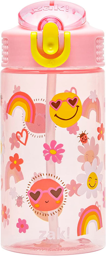 Sage Bluey Kids Water Bottle for School or Travel, 16Oz Durable Plastic Water Bottle with Straw, Handle, and Leak-Proof, Pop-Up Spout Cover (Bluey & Bingo)