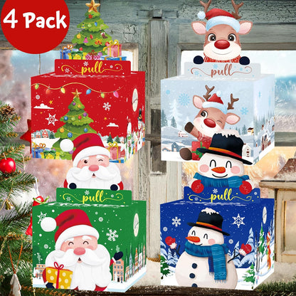 4 Pack Christmas Money Box for Cash Gift Pull, Surprise Money Holder for Kids Adults with 200Pcs Transparent Bags - Fun Ways to Give Cash as a Gift for Your Loved Ones