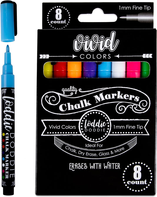 Fine Liquid Chalk Markers for Chalkboard - Erasable, Low-Odor Chalkboard Markers Erasable, Vivid Colors Chalk Pens 8 Count