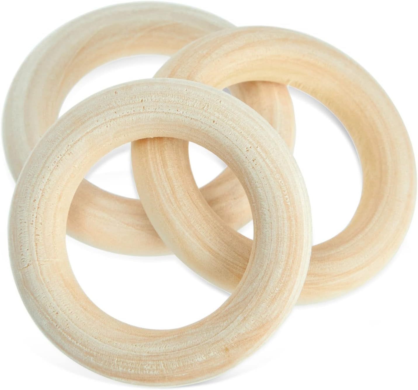 Set of 50 Wooden Beads and 30 Wood Rings for Macrame, DIY Pendant Connectors, Wall Hanging Craft (Rings 2.2 In/Beads 20Mm)