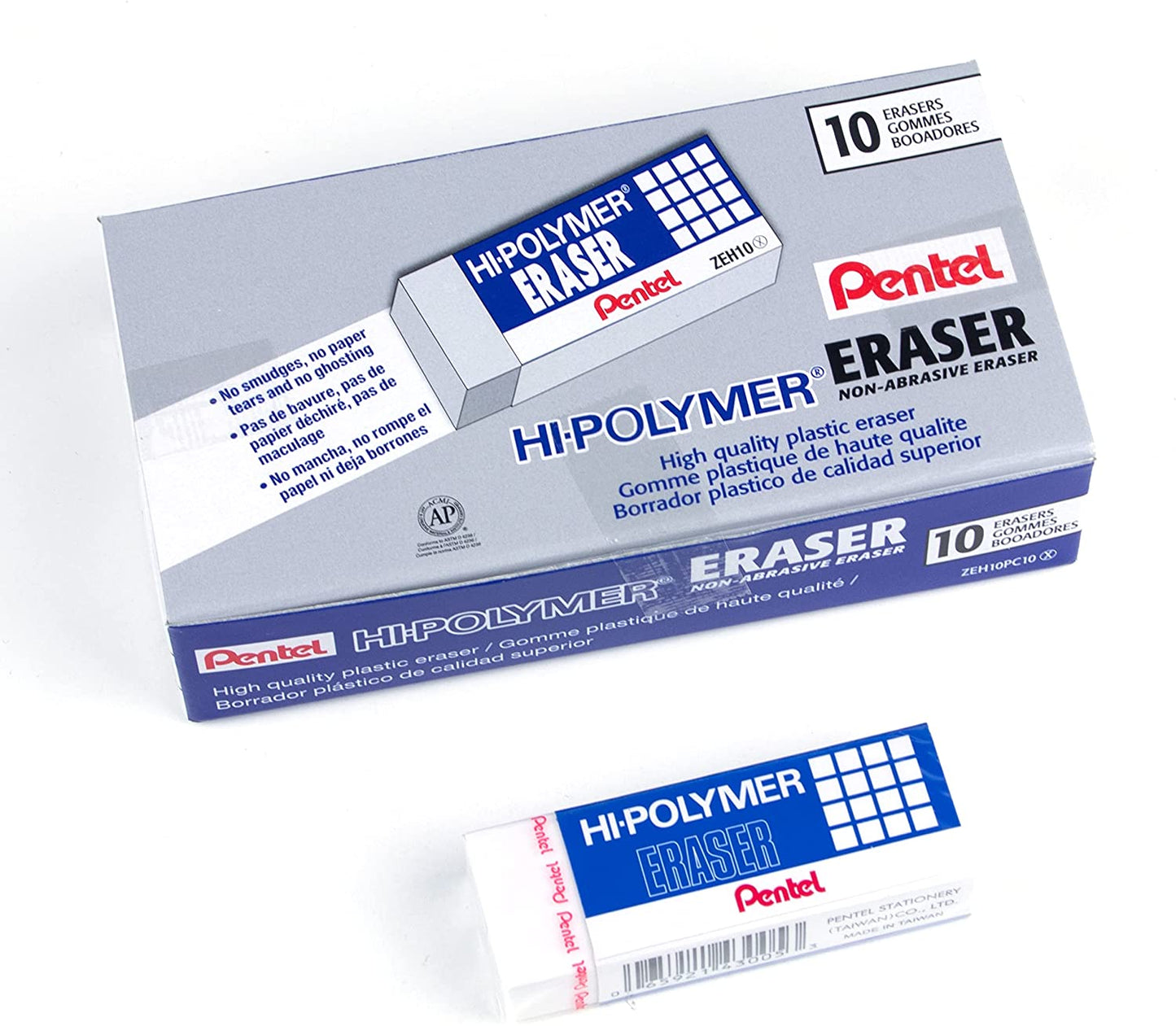 Hi-Polymer Block Eraser, Large, White, Pack of 10 ZEH-10 Erasers (ZEH10PC10)
