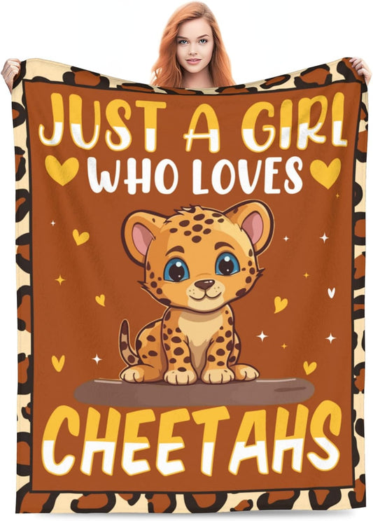 Cheetah Leopard Blanket Gifts for Women Just a Girl Who Loves Cheetahs Throw Blankets Soft Warm Lightweight Cozy Cartoon Animal Throws for Bed Living Room Sofa Couch Birthday Decor 50X60In