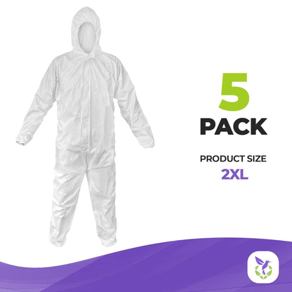 AMZ Medical Supply Disposable Coveralls for Men Women 2X Large Pack of 5 White