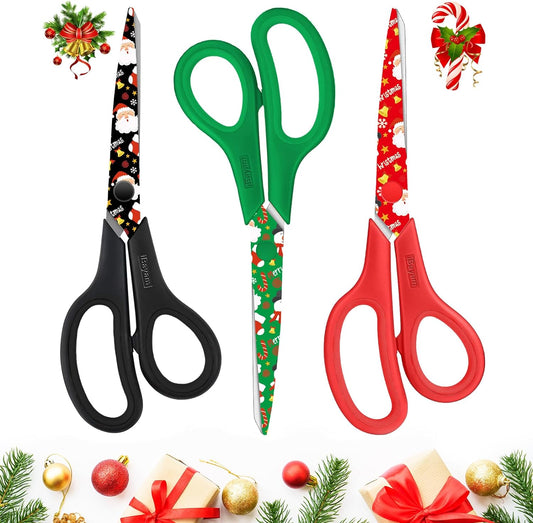 Scissors All Purpose Heavy Duty 3-Pack, Christmas Gifts Wrapping Paper Cutter Tool, Ultra Sharp 8" Thick Blade Comfort-Grip Scissors for Christmas Ornaments Decorations Home Crafts Supplies