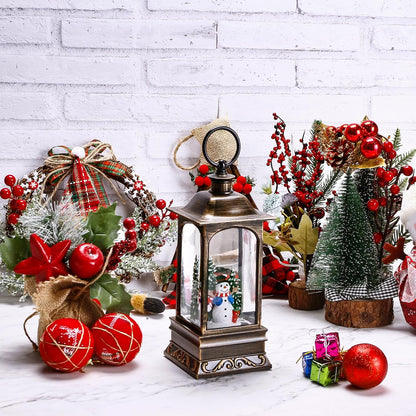 Christmas Snow Globes with Music, Snowman Snow Globe Lantern 6H Timer Lighted Christmas Lantern for Christmas Decorations