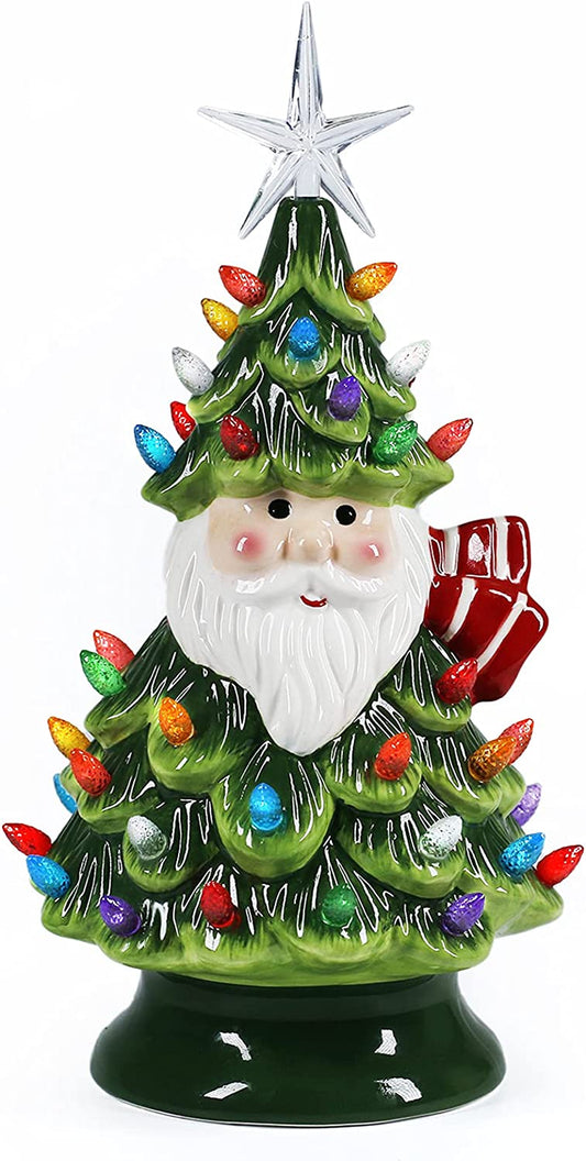 11" Ceramic Christmas Tree Tabletop Christmas Tree Lights with 50 Multicolored Lights and 1 Star Toppers for Table Top Desk Classic Series Christmas Decoration