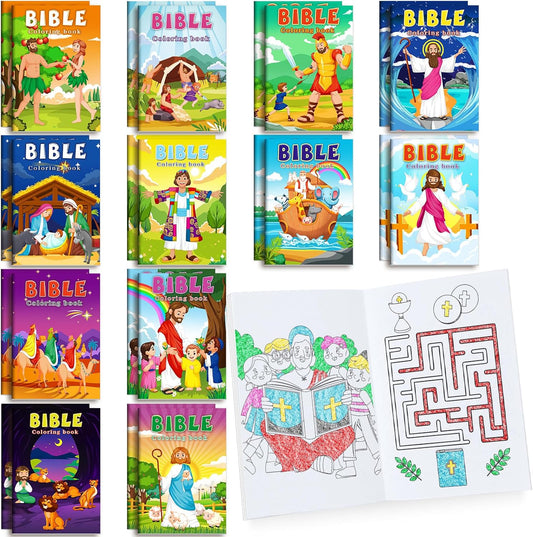 24 Pcs Christian Mini Coloring Books Kids Bible Verse Religious Party Favors Small Activity Books Bulk for Kids Operation Christmas Child Sunday School Goodie Bags Stuffers Gifts Travel