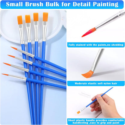 Small Paint Brushes Bulk,  50 Pcs Flat Tip round Acrylic Paint Brushes for Kids Classroom Acrylic Watercolor Canvas Face Painting Touch Up