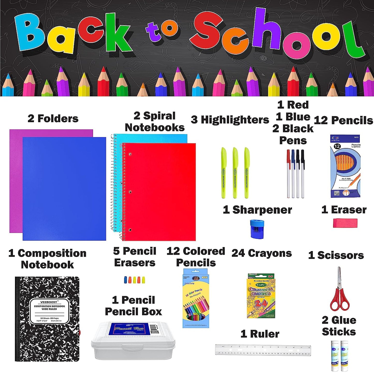 School Supplies for Kids, Back to School Supply Box, Supplies for Girls or Boys, Supplies Bundle Kit (1)