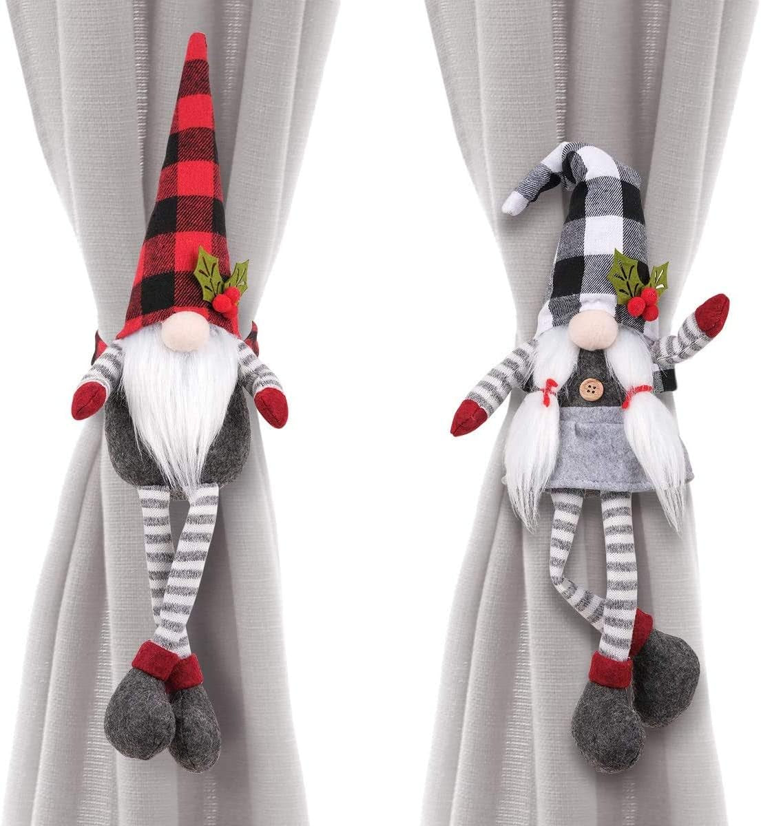 Christmas Curtain Tieback Buckle Set of 2, Mr and Mrs Gnome Curtain Tiebacks Holder Fastener Buckle Window Christmas Ornaments Decorations Home Décor 2024