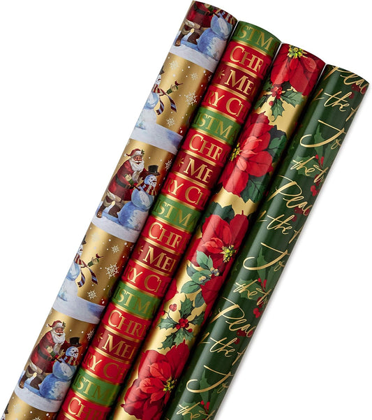 Reversible Christmas Wrapping Paper Bundle, Traditional (Pack of 4, 150 Sq. Ft. Ttl.), Red and Green, 4 Pack, Red and Green, 4 Pack