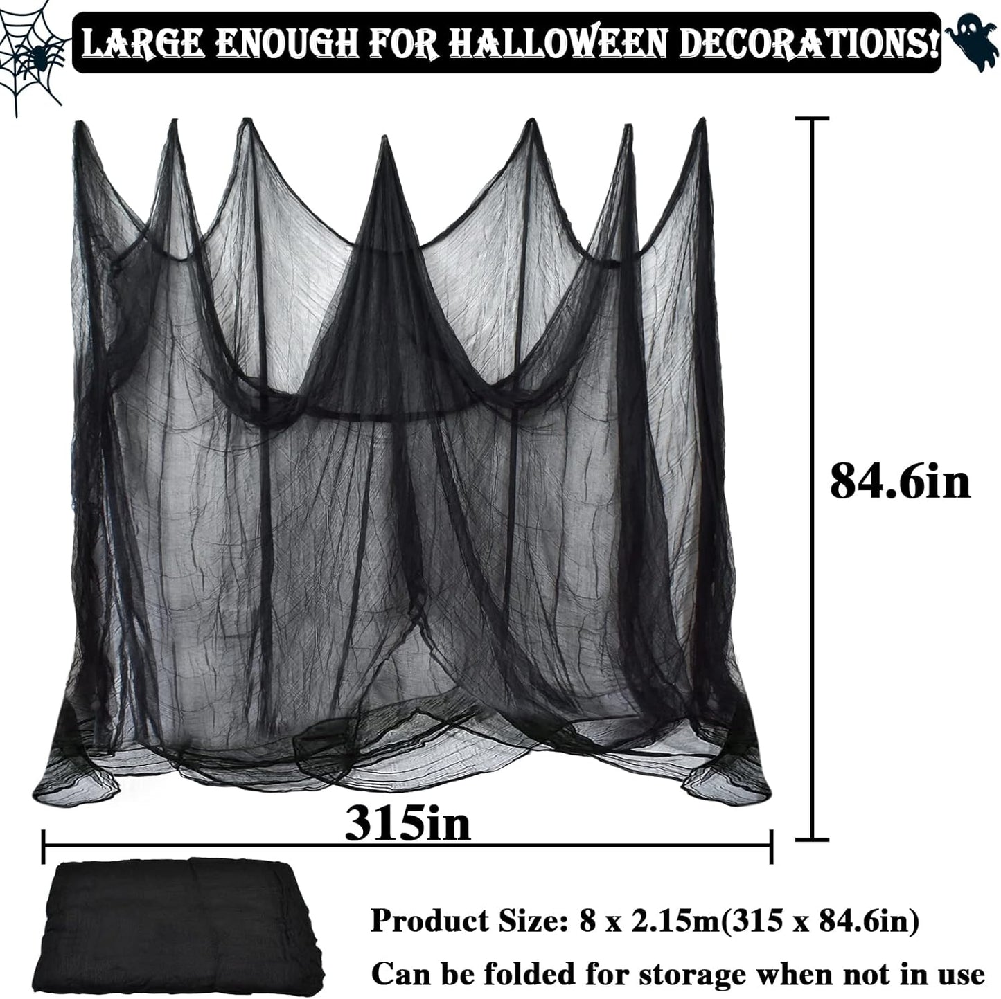6 Pack Black Halloween Creepy Cloth 30 X 75 Inch Halloween Decoration Spooky Scary Gauze Cloth Black Cheesecloth for Halloween Party Supplies Outdoor Yard Home Wall Doorway