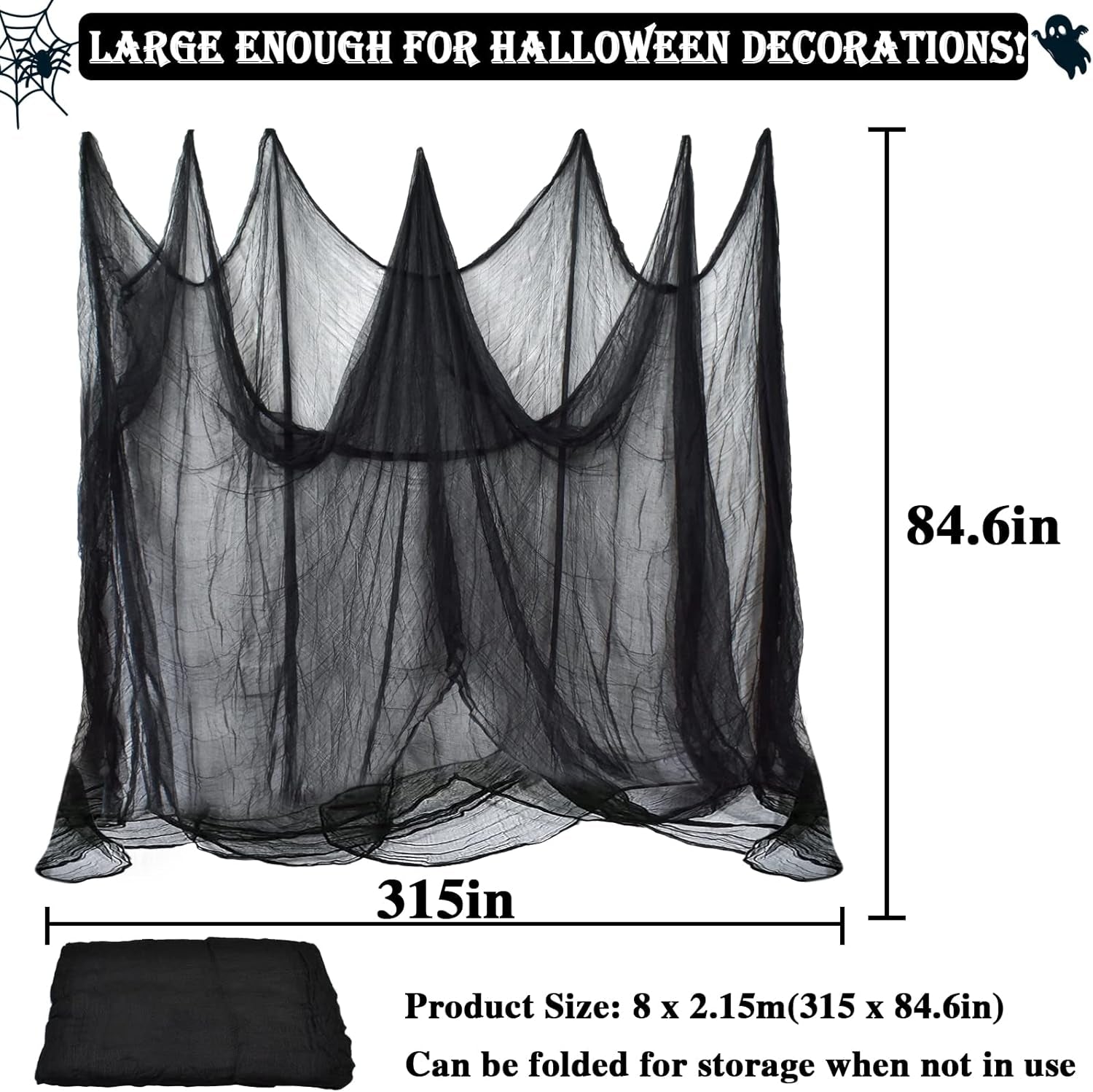 6 Pack Black Halloween Creepy Cloth 30 X 75 Inch Halloween Decoration Spooky Scary Gauze Cloth Black Cheesecloth for Halloween Party Supplies Outdoor Yard Home Wall Doorway
