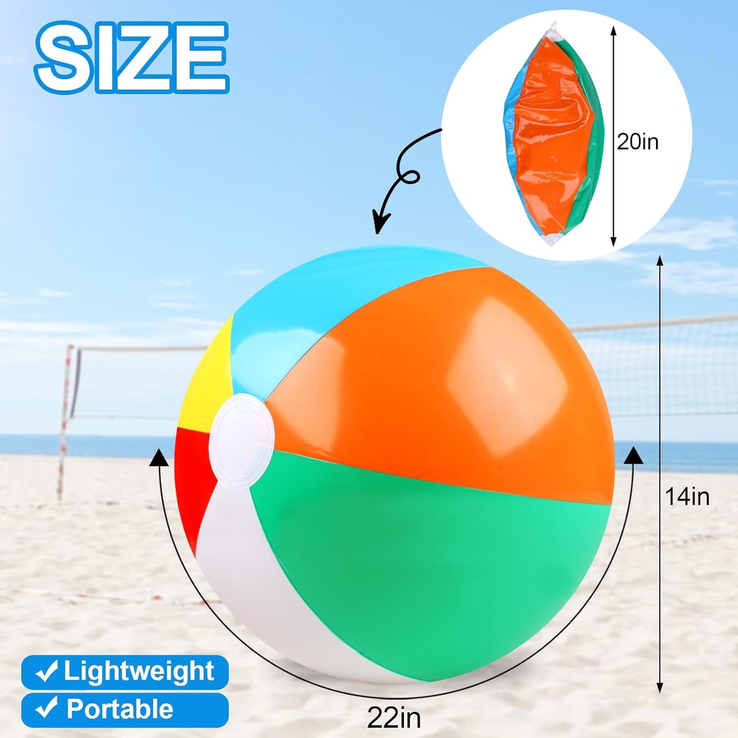 2 Pack Beach Balls, 20 Inch Beach Balls for Kids, Rainbow Color Pool Toys Pool Balls for Swimming Pool, Beach Toys Inflatable Ball for Summer Parties and Water Games