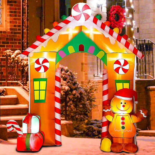 10FT Christmas Inflatables Yard Decorations, Lighted Inflatable Archway with Gingerbread Man and Gift Boxes, Blow up Holiday Decorations for Xmas Party, Lawn, New Year (Christmas Inflatable Archway)