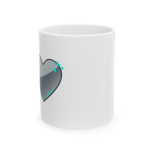 Chrome 3D Heart Mug | 11oz Ceramic Coffee Cup (Sublimation) | Galentine’s & Valentine Gift for Friends | Y2K Aesthetic