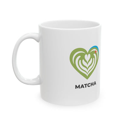 Matcha Latte Heart Cafe Art | 11oz Ceramic Coffee Mug for Matcha Lovers | Galentine’s & Valentine Gift | Modern Aesthetic