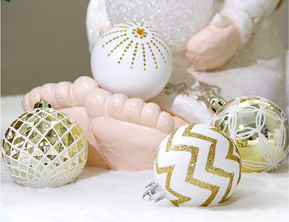 30PCS Christmas Balls Ornaments,60Mm Gold&White Painted Shatterproof Festive Wedding Hanging Ornaments Christmas Tree Decoration