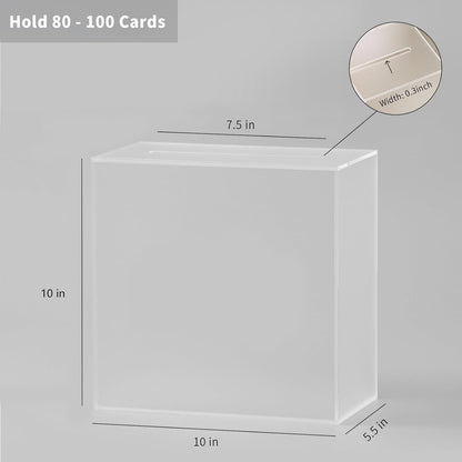 Frosted Acrylic Wedding Card Box with Slot, Thick DIY Large 10X10X5.5 Inch W/No Print, Wedding Receptions Wishing Well Money Box, Birthday, Memory Box