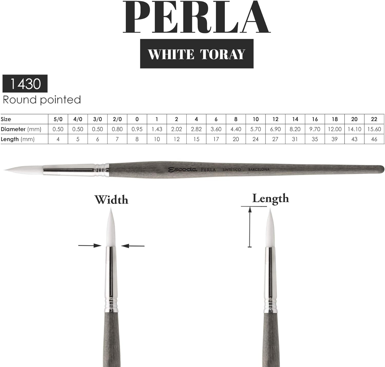 Perla Series 1430 Short Handle round Artist Watercolor Brush, 6, White Toray Filament