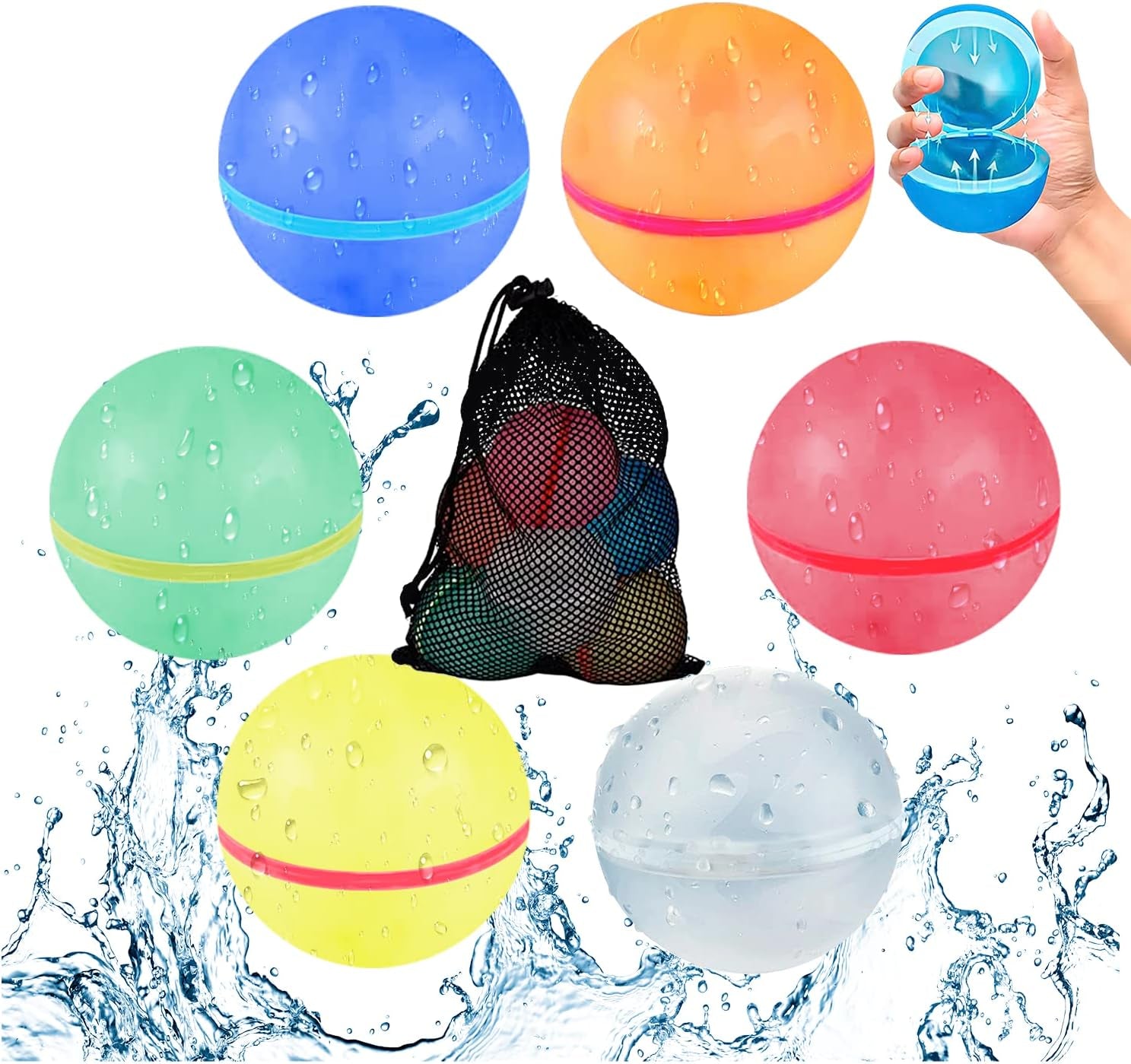 Self Sealing Reusable Water Balloons 20PCS Magnetic Water Balloons Quick Filling Water Balls Toys Silicone Water Splash Ball Water Bomb Cool Toys,Summer Pool Beach Outdoor Toys for Kids Ages 3 4 8 12+