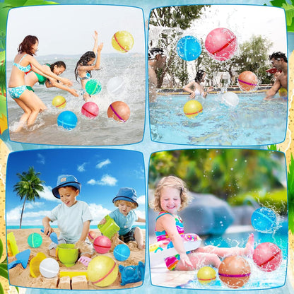 Reusable Water Balloons,12Pcs Latex-Free Silicone Water Balloons,Water Bomb Refillable for Water Games Outdoor Summer Fun Party
