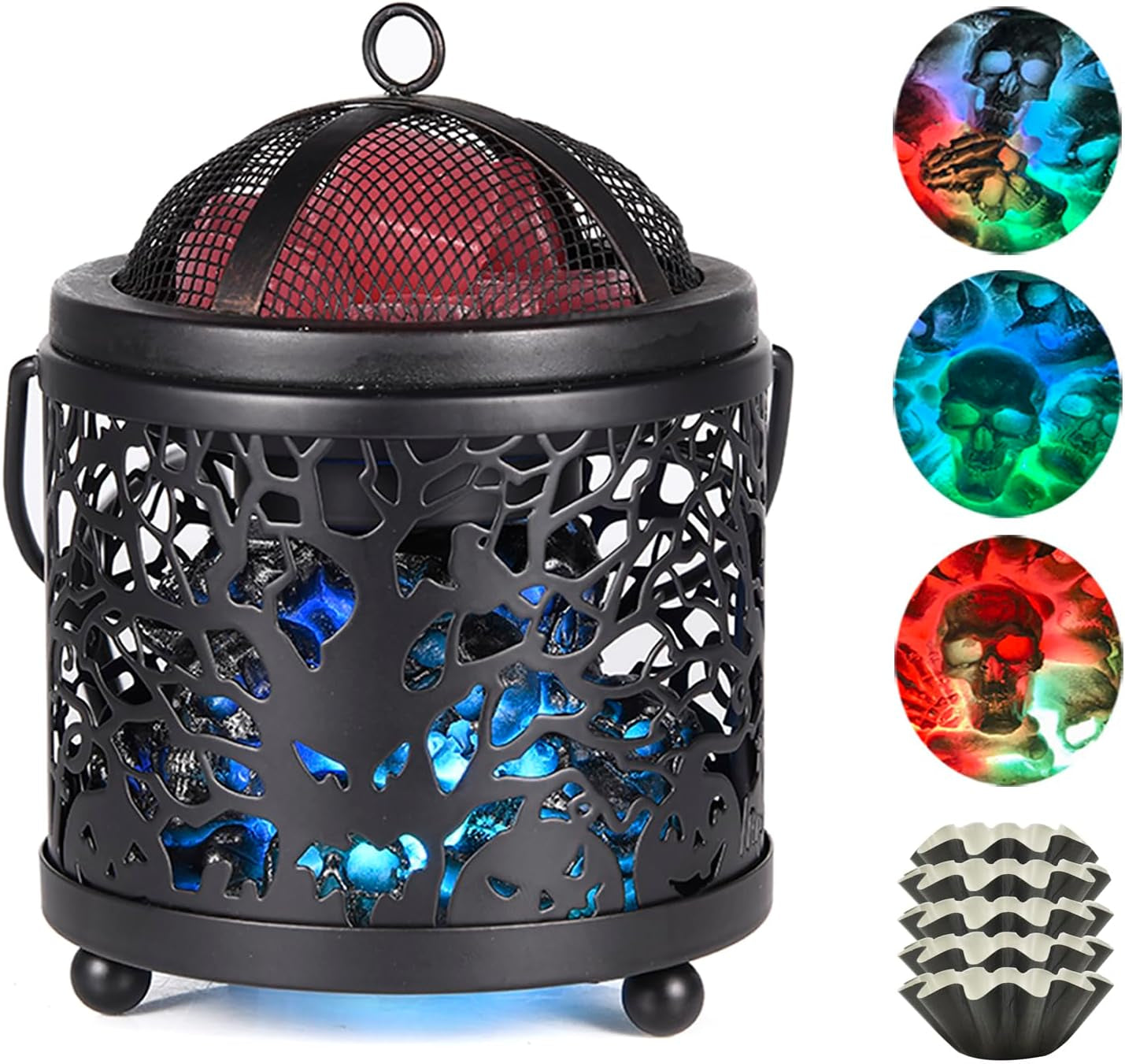 Halloween Candle Wax Warmer, Colorful Skull Aromatherapy Wax Melt Warmer, Metal Electric 4-In-1 Burners for Halloween Interiors, Ideal Present for Family and Friends - Ghost Tree Skulls