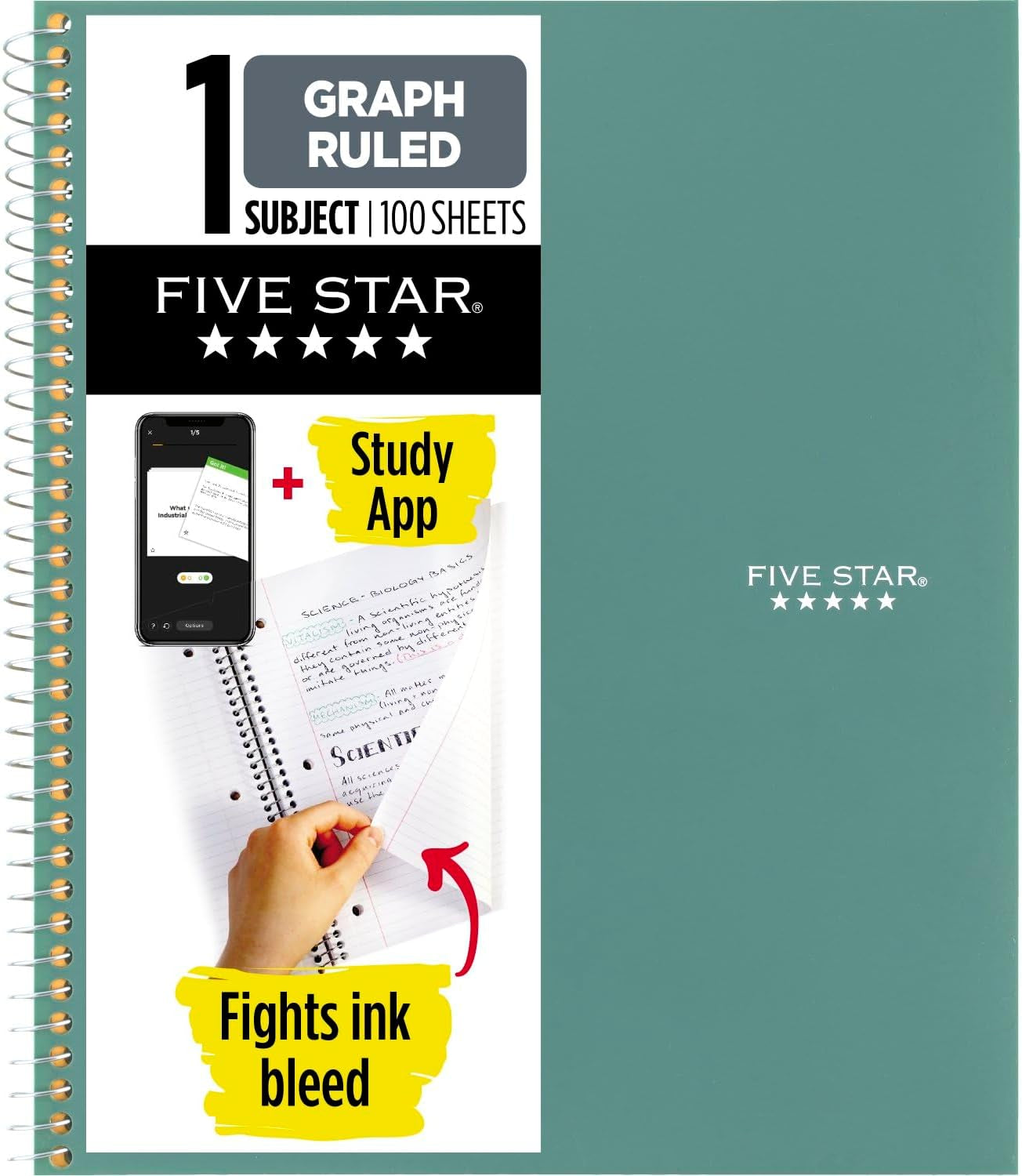 Spiral Notebook + Study App, 1 Subject, Graph Ruled Paper, Fights Ink Bleed, Water Resistant Cover, 8-1/2" X 11", 100 Sheets, Black (73679)