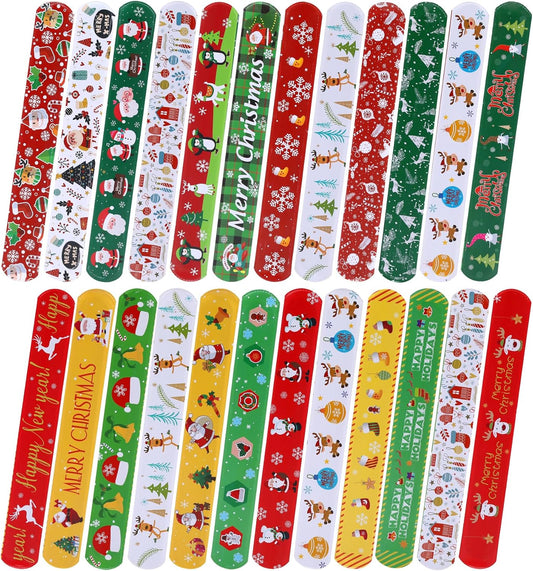 96PCS Christmas Slap Bracelets, Xmas Party Favor Decoration 24 Styles Santa Claus Reindeer Snowflake Snowman