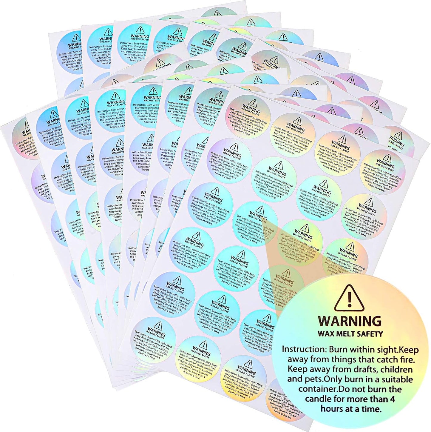 Holographic Candle Warning Labels Candle Jar Container Stickers Wax Melting Safety Stickers for Candle Jars Tins Containers Candle Making Supplies (240)