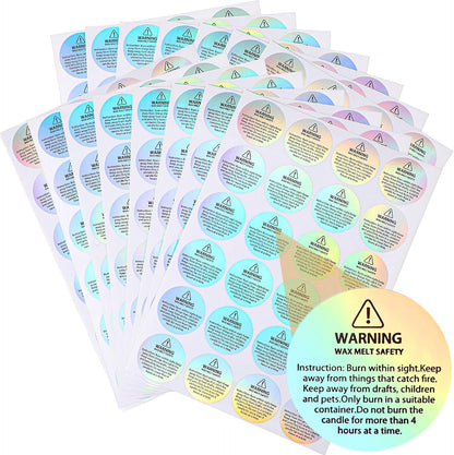 Holographic Candle Warning Labels Candle Jar Container Stickers Wax Melting Safety Stickers for Candle Jars Tins Containers Candle Making Supplies (240)