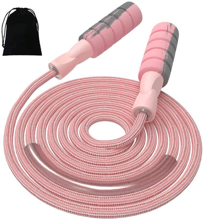 Jump Rope Cotton Adjustable Skipping Weighted Jumprope for Women，Adult and Children Athletic Fitness Exercise Jumping Rope (Pink)