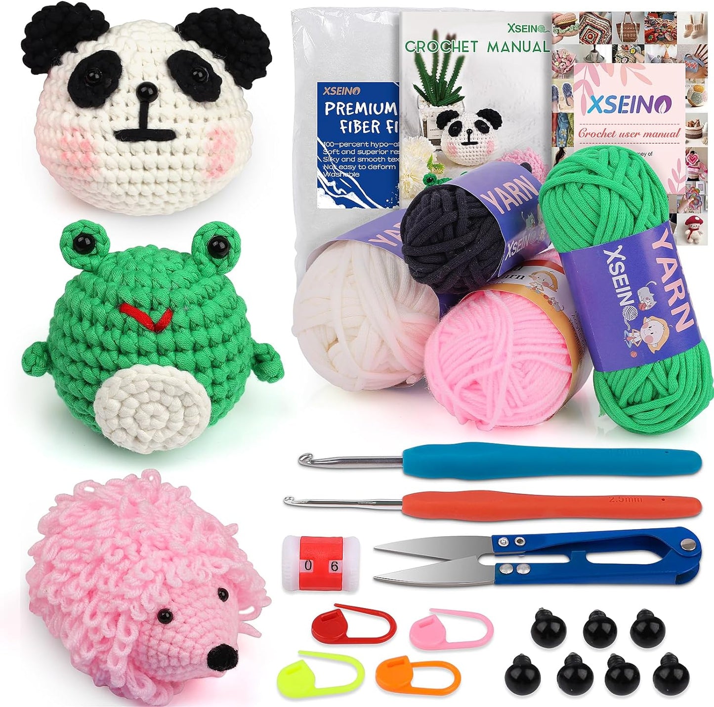 Crochet Kit for Beginners - Crochet Start Kit with Step-By-Step Video Tutorials - Learn to Crochet Kits for Adults and Kids - Panda, Frog, Hedgehog