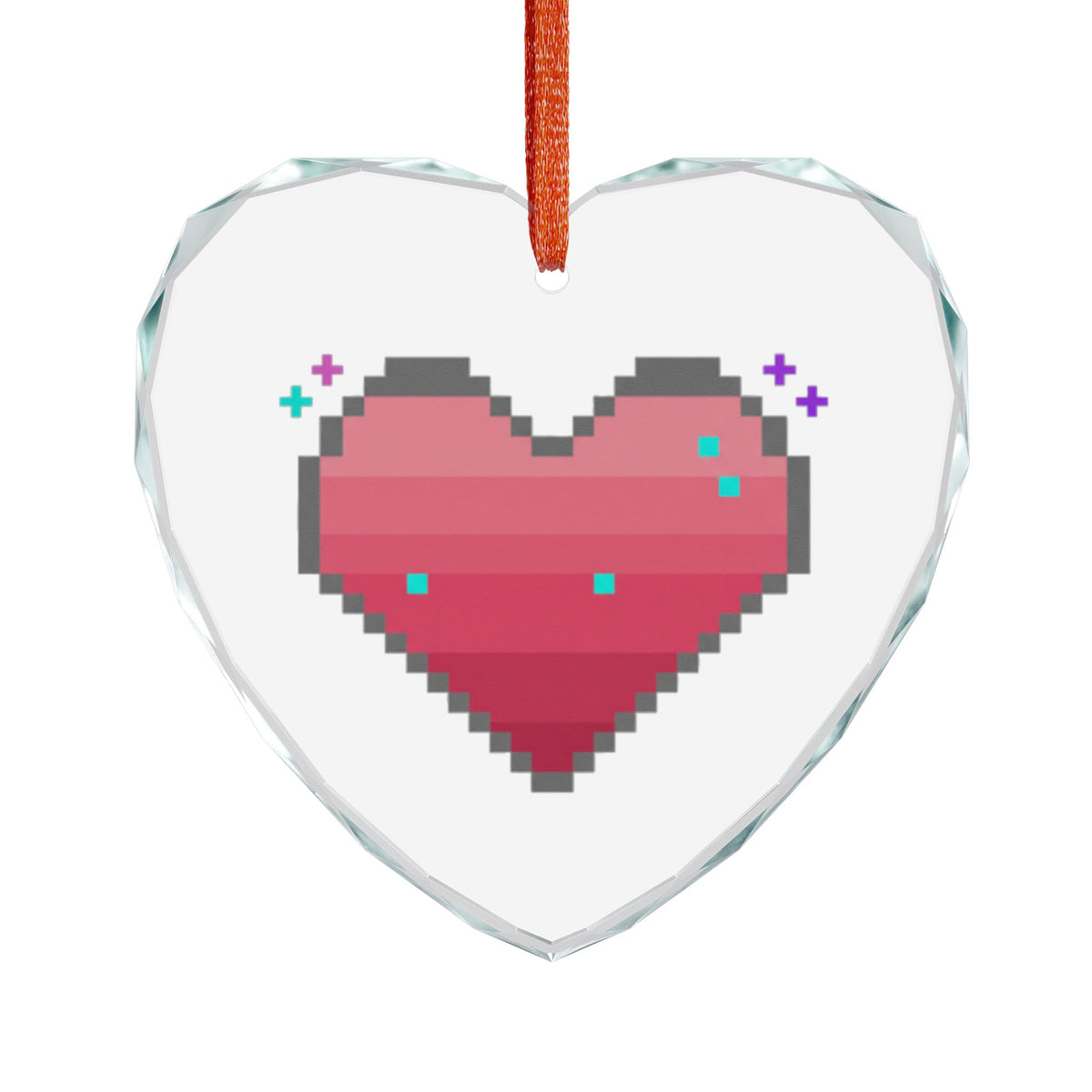 Pixel Heart Retro | Crystal Glass Heart Ornament Décor | Valentine, Galentine’s & Gamer Gifts | 8-Bit Y2K Aesthetic