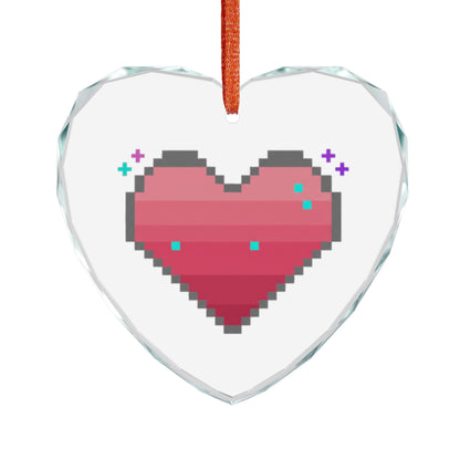Pixel Heart Retro | Crystal Glass Heart Ornament Décor | Valentine, Galentine’s & Gamer Gifts | 8-Bit Y2K Aesthetic