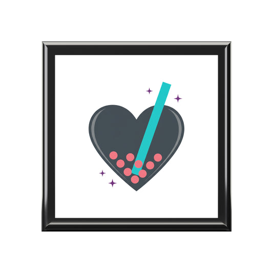 Boba Tea Heart Pearls | Jewelry Box for Rings & Trinkets | Valentine & Galentine Gift for Her | Y2K Cute Aesthetic