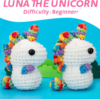 Crochet Kit for Beginners, Unicorn Crochet Kits for Kids and Adults Include Rainbow Yarn, Videos Tutorials, Eyes, and Crochet Hook - Crochet Animal Kit, Beginner Crochet Kit - Gift for Birthdays