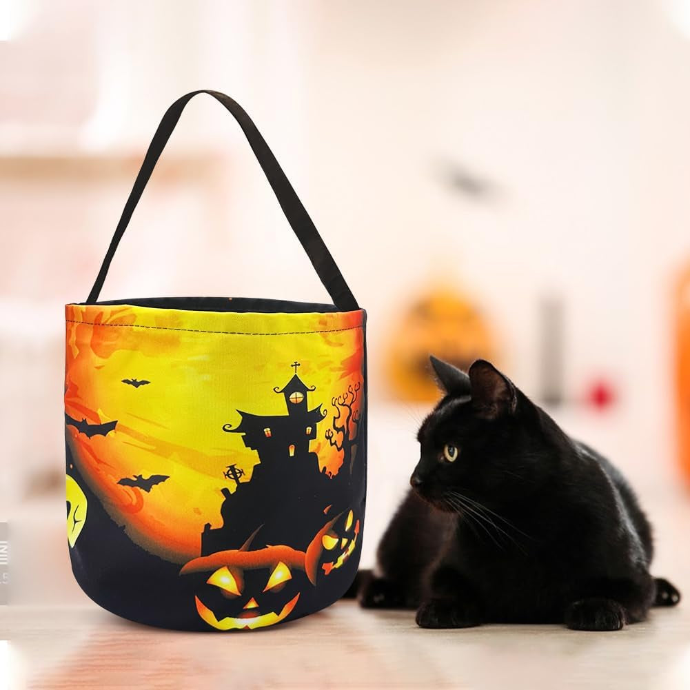 2 Pieces Halloween Candy Bucket with LED Light Trick or Treat Bags Halloween Bakset Reusable Pumpkin Candy Baskets Tote Bag for Kids Party Supplies Favors