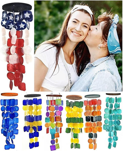 24834 Outdoor Wind Chimes, American Flag Patriotic Stars Stripes Blue Red White USA Windchimes Memorial Sympathy Gift Bereavement 4 July outside Home Decor Garden Patio Yard Seashell 27Inch