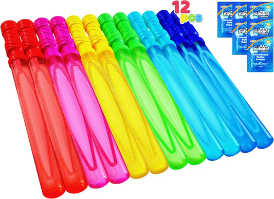 14.6’’ Big Bubble Wands for Kids, 6 PCS Bubble Wand with Bubbles Refill Solution for Summer Toy Party Favor, Outdoors Activity, Easter Basket Stuffers, Birthday Gift