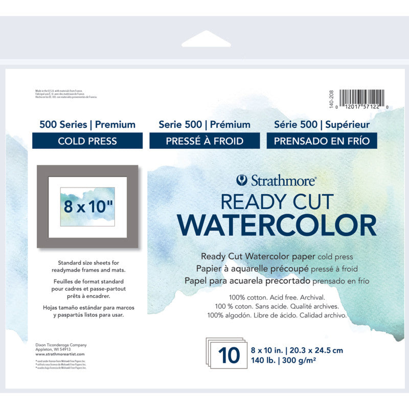 500 Series Ready Cut Watercolor Paper Pack, Cold Press, 8x10 inch, 10 Sheets