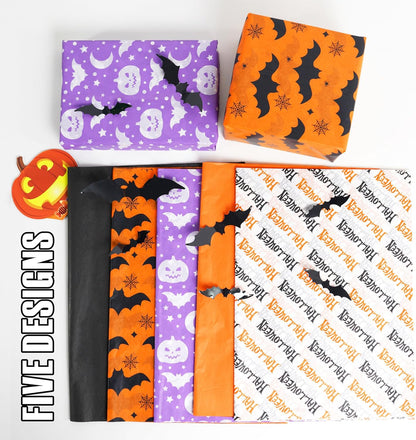 100 Sheets Halloween Tissue Paper for Gift Bags,14"X20" Orange Tissue Paper Party Art Decoration Various Designs