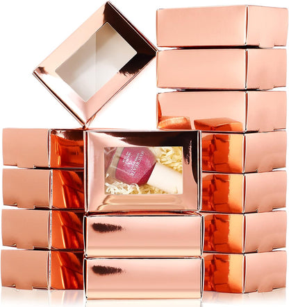 30 Pcs Soap Boxes for Homemade Soap Boxes Packaging Small Gift Box Mini Kraft Treat Boxes with Window Present Packaging Box for Bakery Candy Soap Making (Rose Gold,3.5 X 2.4 X 1.2 Inch)