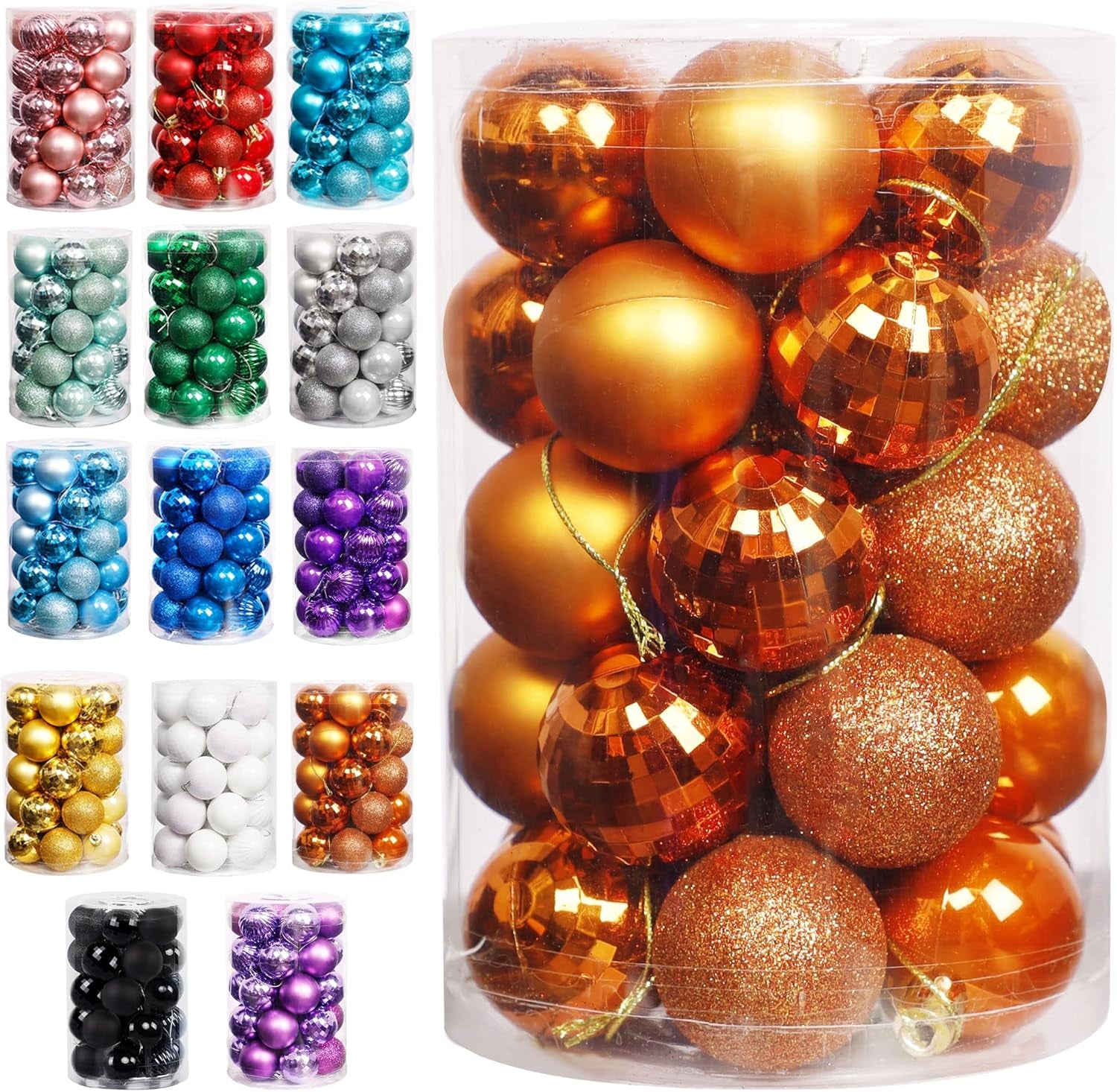 Hanging Ornaments, 34 Count Pre-Strung Plastic Balls, Shatterproof Barrel Packed Balls for Holiday Party Wreath Tabletop Tree Decorations, 1.57 Inch, Orange