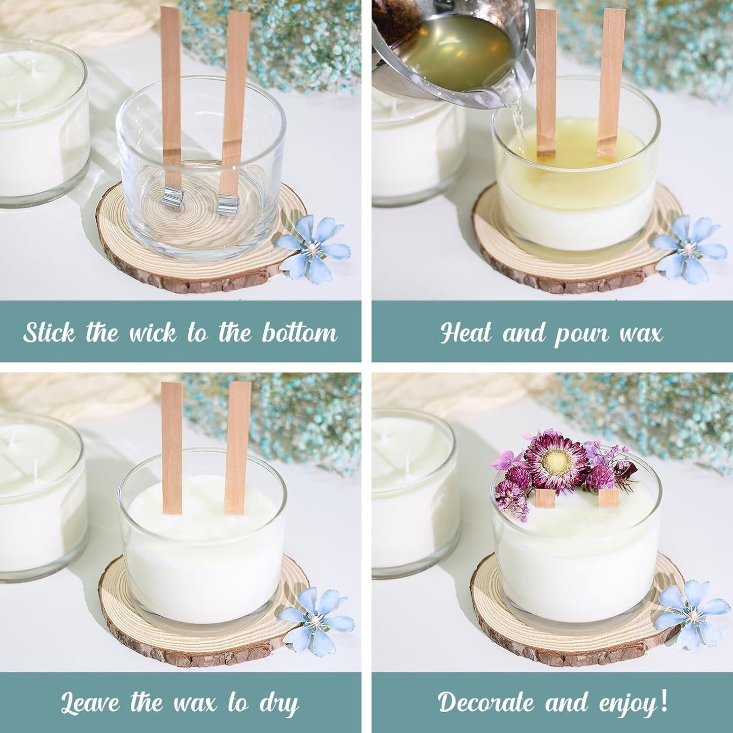 16Oz Candle Jars 6 Pack - 3 Wick Large Empty Clear Glass Candle Making Jars with Bamboo Lids, with Stickers and Labels, Bulk Candle Jars for Making Candles Containers - Dishwasher Safe
